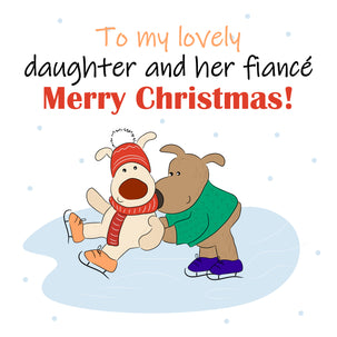Merry Christmas My Lovely Daughter And Her Fiance Cute Dogs Ice Skating Card Season_Christmas Recipient_For Daughter Seo_For Fiance