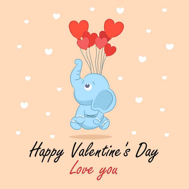 Baby Elephant With Balloons Valentine's Day Card Season_Valentine’s Day, Seo_Elephant