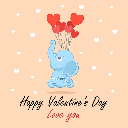 Baby Elephant With Balloons Valentine's Day Card