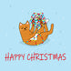 Happy Christmas Ginger Cat Playing With Christmas Lights Card