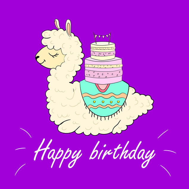 Llama With Cake Happy Birthday Card Seo_Llama Occasion_Birthday