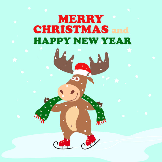 Merry Christmas And Happy New Year Moose Ice Skating Card Season_Christmas Seo_Moose
