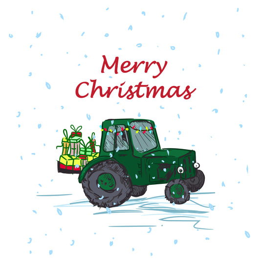 Merry Christmas Tractor Carrying Gifts Card