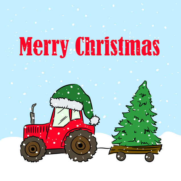 Merry Christmas Tractor Carrying Christmas Tree Card Season_Christmas Seo_Tractor