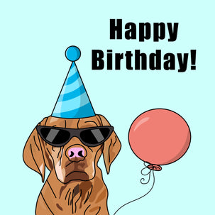 Cool Vizsla Dog With Balloon Happy Birthday Card Seo_Vizsla