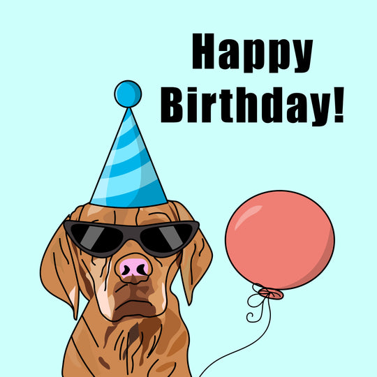 Cool Vizsla Dog With Balloon Happy Birthday Card