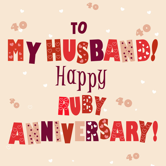 Handgefertigte Große Ruby Anniversary Karte „To My Husband“ – 40. Hochzeitstag Geschenk