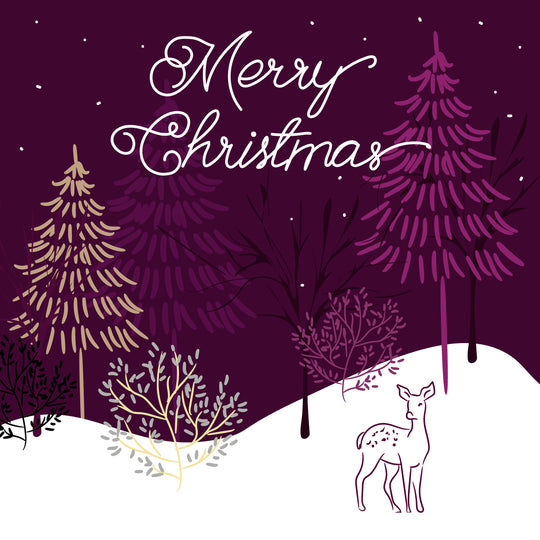 Merry Christmas Winter Woods And A Reindeer Card