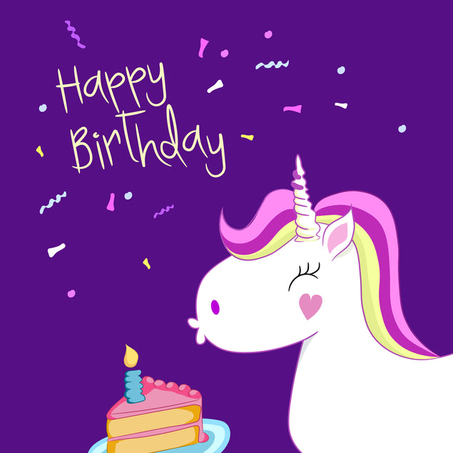 Happy Birthday Cute Unicorn And A Piece Of Cake