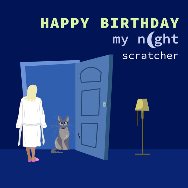 Happy Birthday My Night Scrathcher Grey Cat