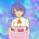 Blue Background Anime Cake Birthday Card
