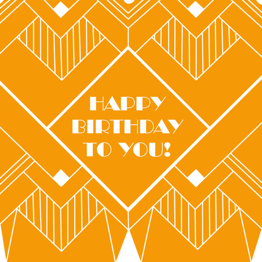 Orange Art Deco Happy Birthday Card