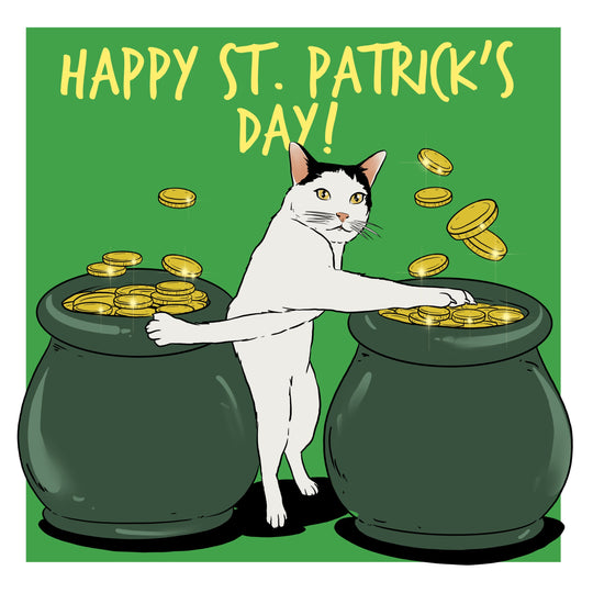 Cat And Pots Of Gold St. Patrick's Day Card