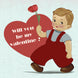 Will You Be My Valentine? Cute Boy Holding Flowers In His Hands Valentine's Day Card