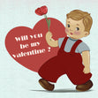 Will You Be My Valentine? Cute Boy Holding Flowers In His Hands Valentine's Day Card Season_Valentine’s Day Style_Vintage