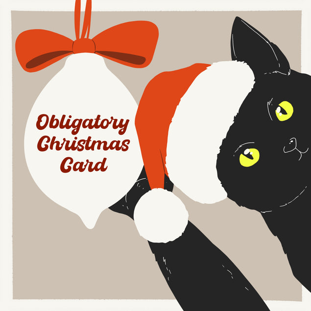 Black Cat Wearing Santa Hat Obligatory Christmas Card Season_Christmas Theme_Black Cat