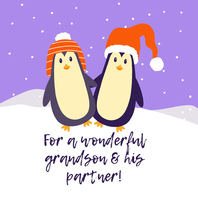 Merry Christmas Wonderful Grandson And His Partner Cute Penguin Couple Card Season_Christmas Recipient_For Grandson Recipient_For Partner