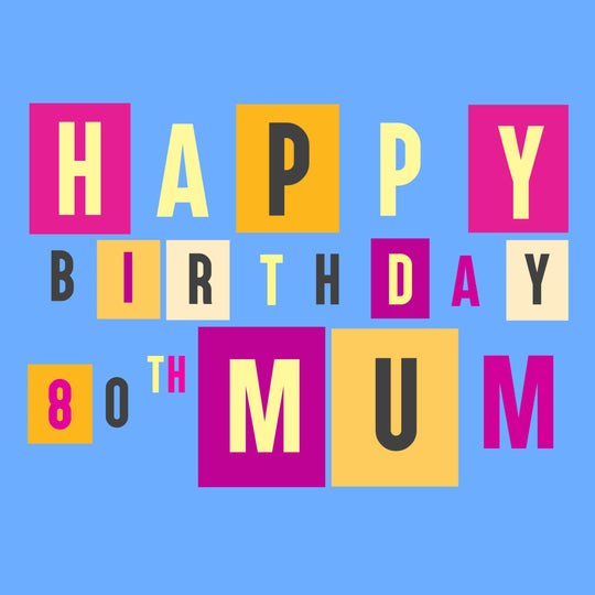 Abstract Letters Happy 80th Birthday Mum Card