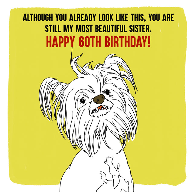 Funny Dog Happy 60th Birthday Sister Card - Main Image