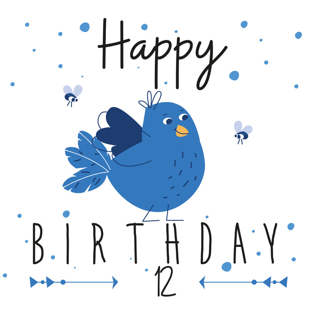 Cute Lovely Blue Bird Happy 12th Birthday