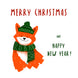 Merry Christmas Cute Fox Wearing Green Hat And Scarf Card