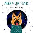 Cute German Shepherd In Sweater Merry Christmas Card Season_Christmas Seo_German Shepherd