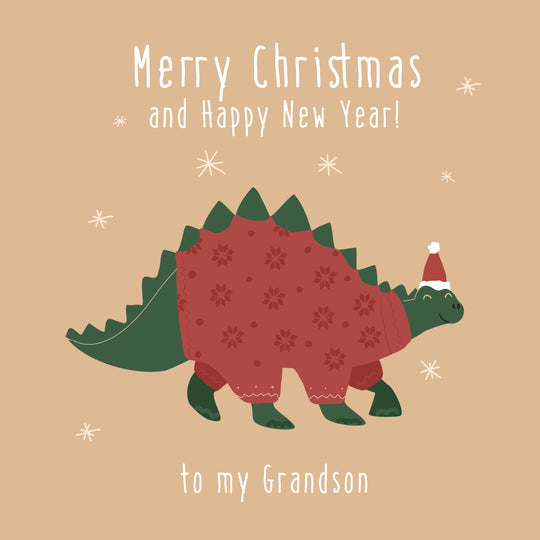 Cute Dino Merry Christmas And Happy New Year To My Grandson