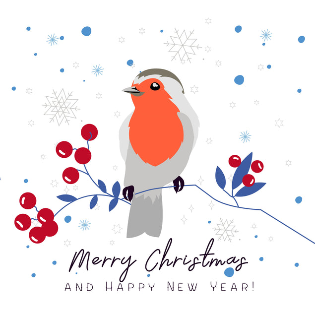 Merry Christmas And Happy New Year Bullfinch