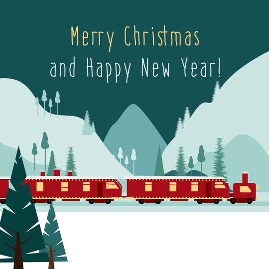Merry Christmas And Happy New Year Red Train