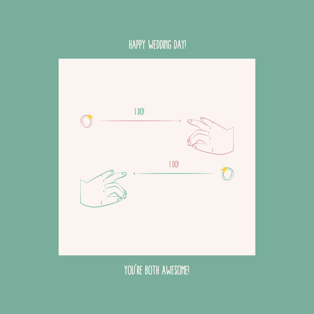 Happy Wedding Day You're Both Awesome Hands And Rings Blue