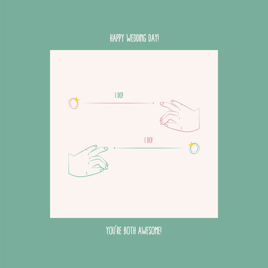 Happy Wedding Day You're Both Awesome Hands And Rings Blue