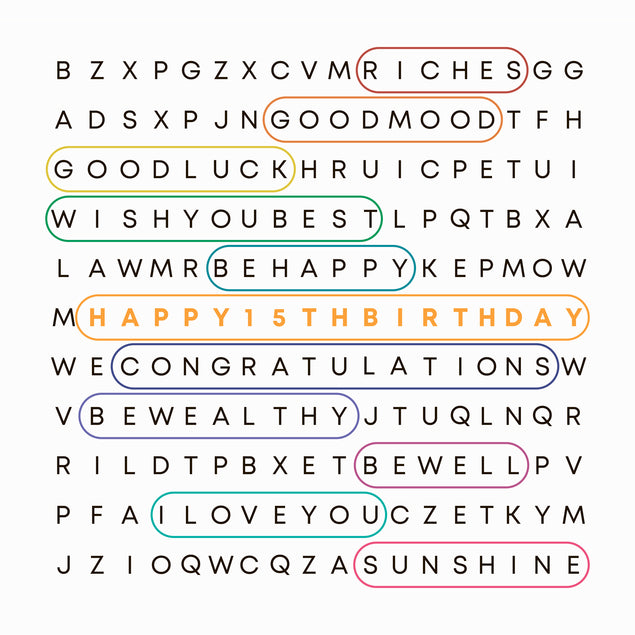 Colorful Word Game Happy 15th Birthday
