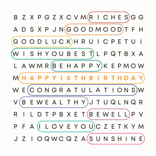 Colorful Word Game Happy 15th Birthday