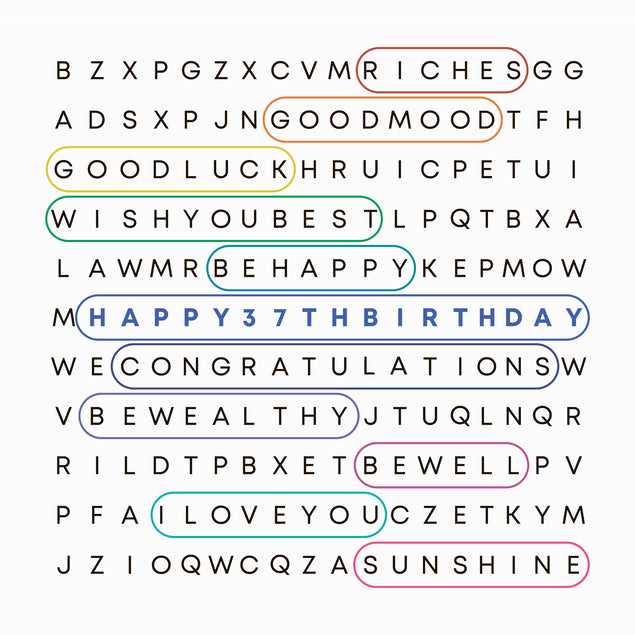 Colorful Word Game Happy 37th Birthday