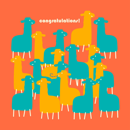 Blue And Yellow Llamas On An Orange Background Congratulations