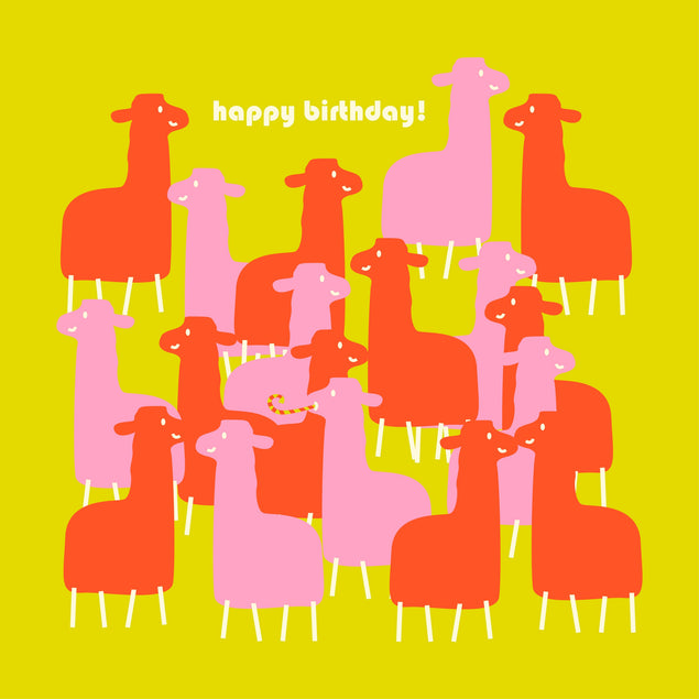 Red And Pink Llamas On A Yellow Background Happy Birthday