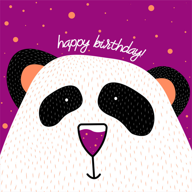 Purple Dotted Background Cute Panda Happy Birthday