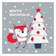 Merry Christmas Cute Fox And Christmas Tree Card Season_Christmas Seo_Fox
