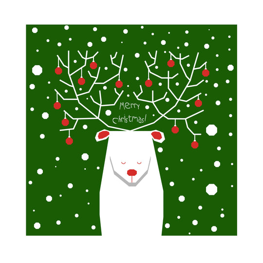 Merry Christmas White Reindeer And Baubles