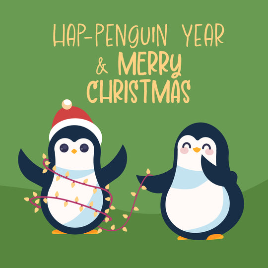 Hap-Penguin Year And Merry Christmas Cute Penguins Card