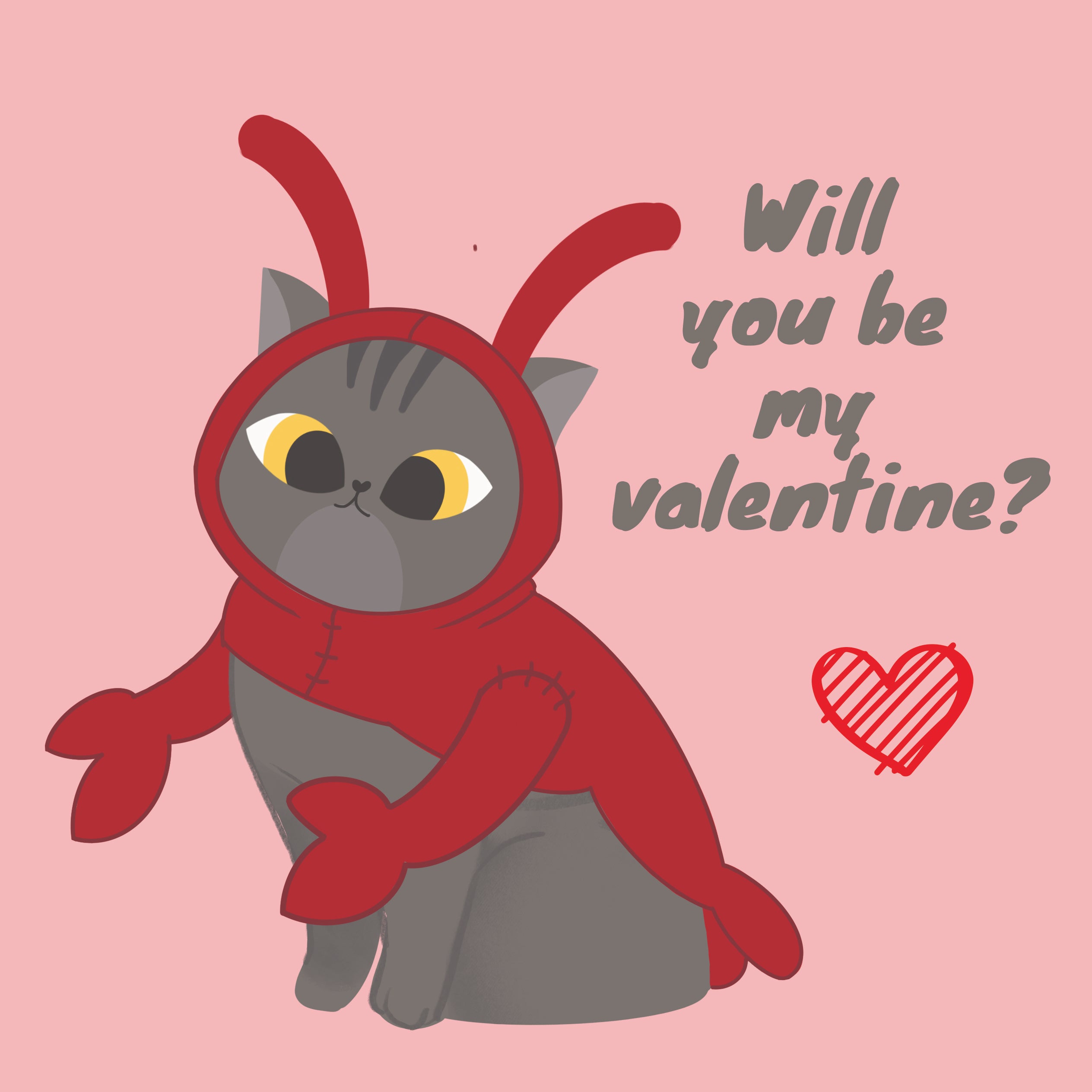 Will You Be My Valentine Cute Cat Wearing Lobster Costume Card | Boomf