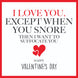 I Love You Except When You Snore Valentine's Day Card