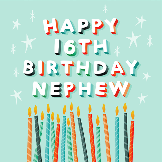 Nephew Colourful Candles 16th Birthday Card