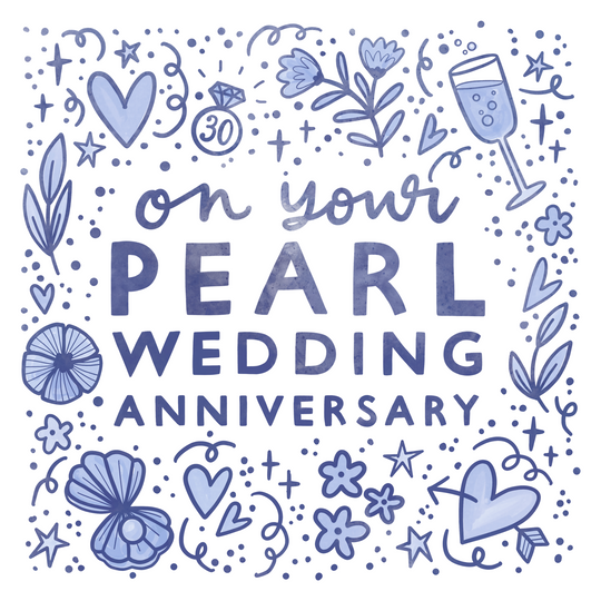Flowers And Hearts Pearl Wedding Anniversary Card