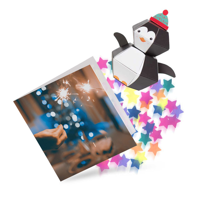 Christmas Penguin Personalised 3D Pop-up Confetti Wild Card