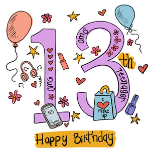 Purple Theme Happy 13th Birthday Card Milestone Age_13th Birthday