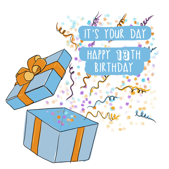 Blue Gift Happy 13th Birthday Card