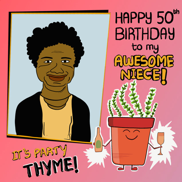 It's Party Thyme Happy Birthday Card Recipient_For Niece Milestone Age_50th Birthday