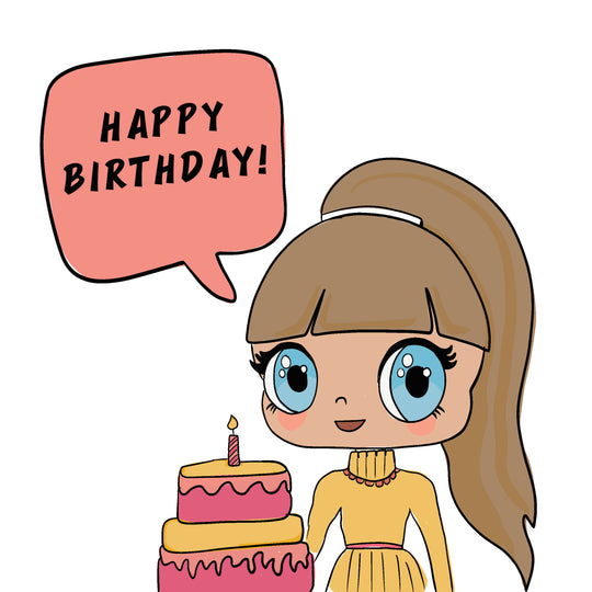 Big Eyes Anime Girl Happy Birthday Card