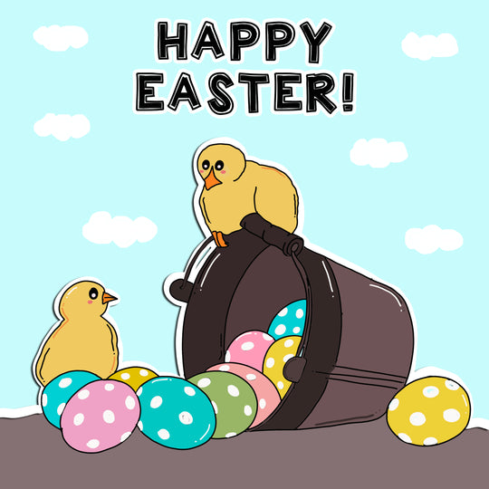 Colourful Eggs And Cute Chick Easter Card